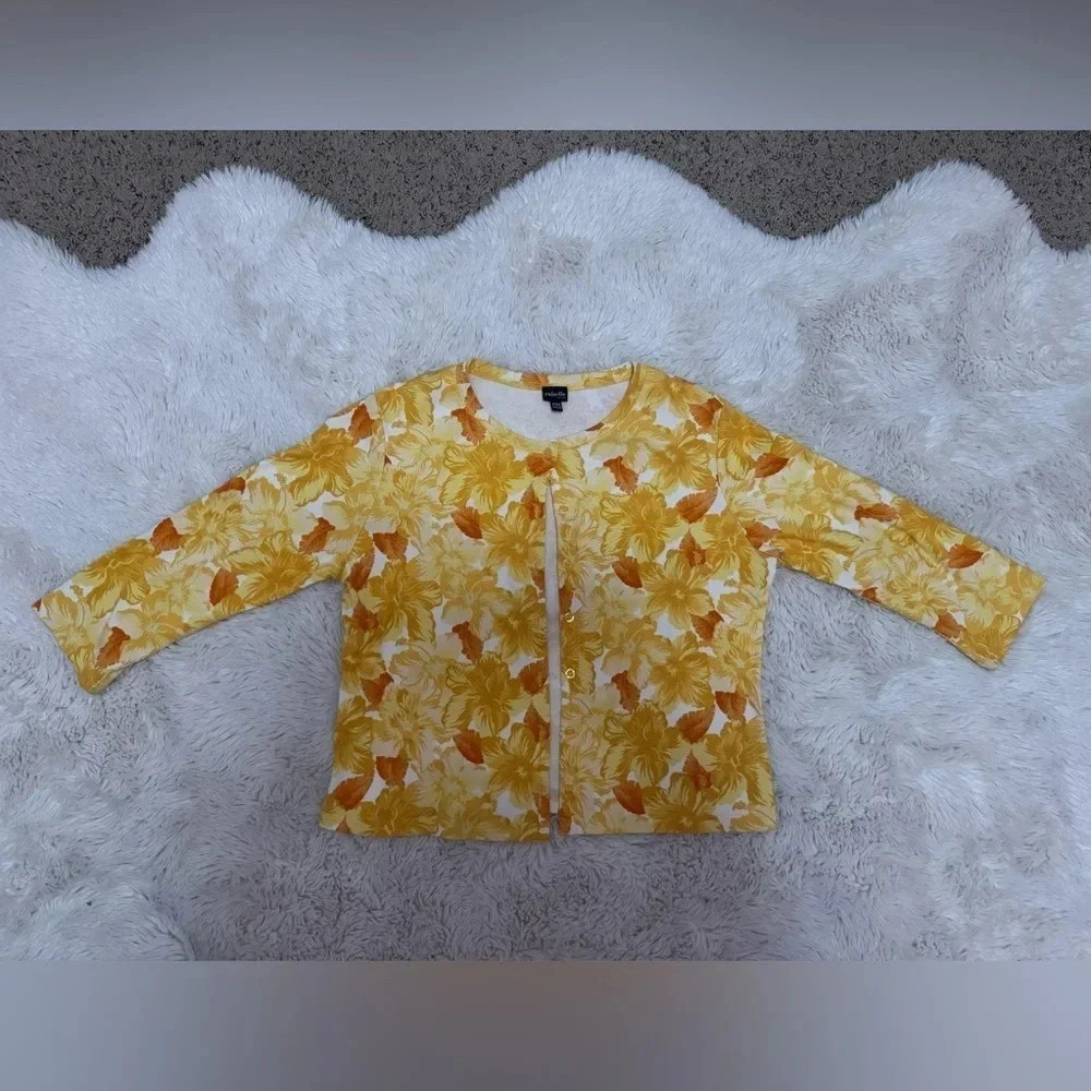 Rafaella petite yellow floral 3/4 length sleeve cardigan